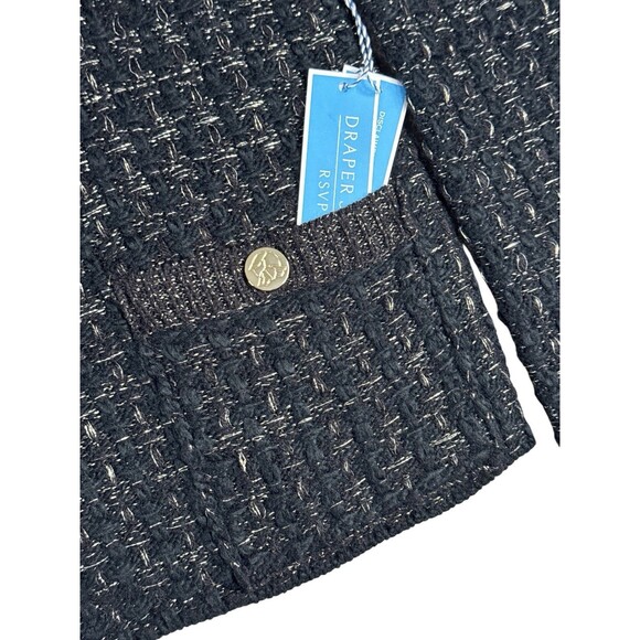 NWT Draper James Metallic Yarn Cardigan With Blazer Details XL Black Gold Chic - Picture 2 of 9